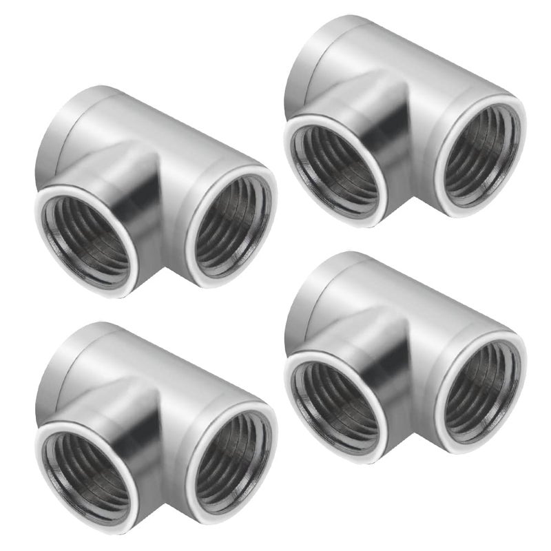 BXQINLENX فضي كروم G 1/4" ملحق ثلاثي الاتجاهات لنظام تبريد المياه للكمبيوتر (4 قطع) - Image 1
